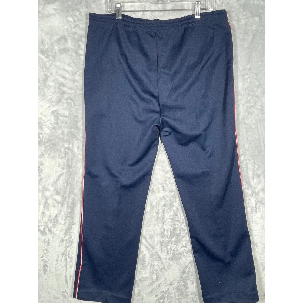 Vintage Adidas Trefoil Navy Blue Track Pants Red White Stripe Zip Pockets L